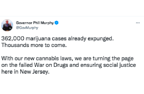 NJ- Gov Murphy Tweets 362,000 Cases Expunged More To Come