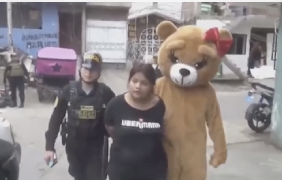 Peruvian policeman disguised as teddy bear arrests women in cocaine bust