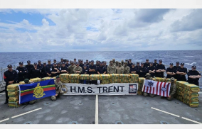 The Royal Navy offshore patrol vessel HMS Trent has seized cocaine shipments worth £204 million (US$254 million) during a recent nighttime interception in the Caribbean Sea