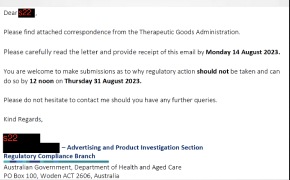 Australia - FOI Request Reveals What The TGA (Theraputic Goods Administration) Says When They Don't Like Your Advertising