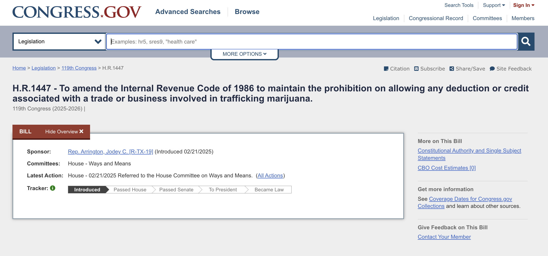 The Case of the Mysterious HB 1447:  Not Just Lankford & Ricketts. New Bill Filed By 7 US House Republicans  to "amend the Internal Revenue Code (IRC) of 1986 to maintain the prohibition on any deduction or credit associated with a trade or businesses involved in “trafficking” cannabis"